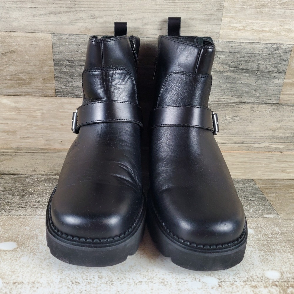 Vionic Folsom Womens Ankle Boot Sz 6.5 W Black Leather Buckle Side Zip Round Toe - Picture 2 of 10